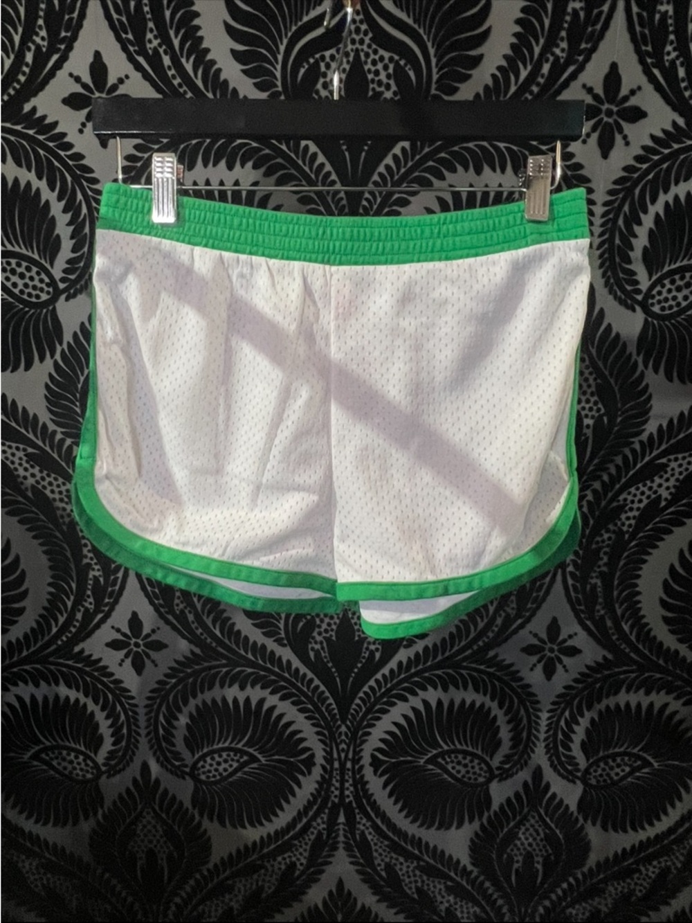 Vintage jantzen mesh White Athletic Shorts with Green Trim